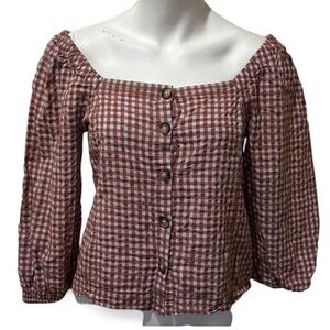 Madewell Off Shoulder Checkered Button-Up Blouse. Size 2